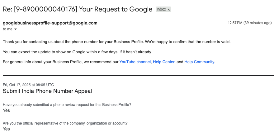Google Business Profile mobile number verification success 