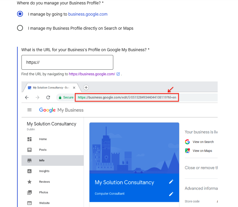 Google Business Profile Number Verification URL submission process